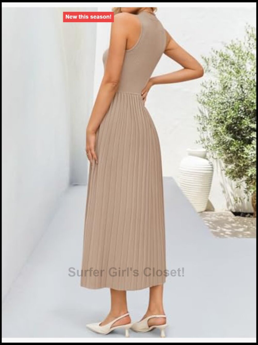 Sleeveless Knit Midi A-Line Pleated Dress Casual Business Party - Picture 5 of 7